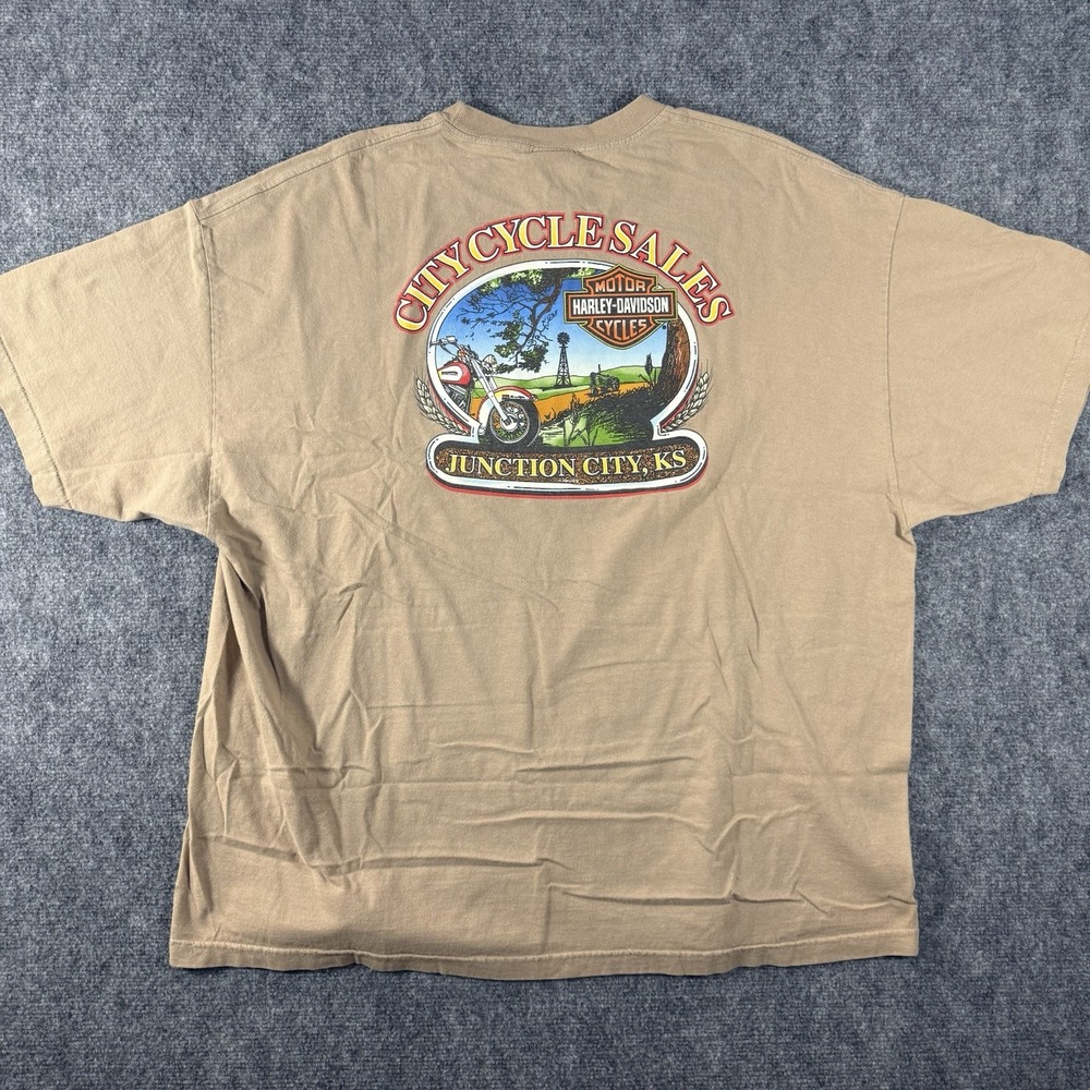Y2K Harley-Davidson Shirt Mens 3XL Beige Junction City Kansas Motorcycle Tee